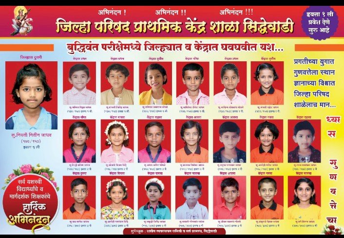 बुद्धीवंत परीक्षेत जि .प . प्राथमिक केंद्र शाळा सिद्धेवाडी विद्यार्थ्यांचे घवघवीत उत्तुंग यश