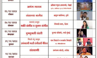 श्री.विठ्ठल- रुक्मिणी मंदिरे समिती वतीने श्री रुक्मिणी नवरात्र संगीत महोत्सवाचे आयोजन..   महोत्सवात आंतरराष्ट्रीय किर्तीच्या कलाकारांची प्रमुख उपस्थिती