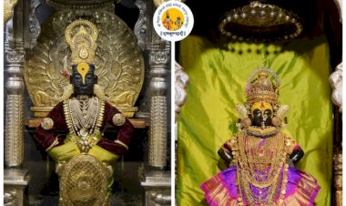 श्री विठ्ठल मंदिरातील नवरात्र महोत्सव: आठवी  माळ.  श्री विठ्ठलास अलंकार, रूक्मिणी मातेस पारंपारिक श्री. महालक्ष्मी माता पोशाख (कोल्हापूर) सह अलंकार परिधान,