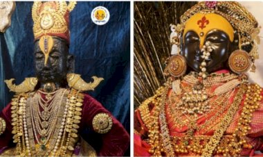 नवरात्र महोत्सव: चौथी माळ.  श्री विठ्ठलास अलंकार, रूक्मिणी मातेस पारंपारिक सरस्वती माता पोषाखासह अलंकार परिधान,