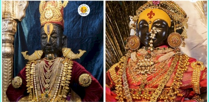 नवरात्र महोत्सव: चौथी माळ.  श्री विठ्ठलास अलंकार, रूक्मिणी मातेस पारंपारिक सरस्वती माता पोषाखासह अलंकार परिधान,