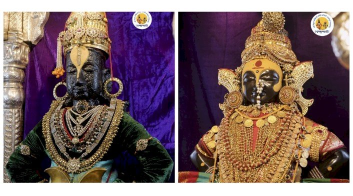 नवरात्र महोत्सव:सातवी  माळ.   श्री विठ्ठलास अलंकार, रूक्मिणी मातेस पारंपारिक श्री. महालक्ष्मी माता पोशाख सह अलंकार परिधान,  श्री विठ्ठल- रुक्मिणी मंदिरे समितीच्या वतीने नवरात्रीचे औचित्य साधून परिवार देवता मंदिरांमध्ये विशेष प्रसाद वाटपाचा कार्यक्रम आयोजित.