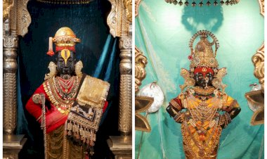 नवरात्र महोत्सव: विजयादशमी दसरा.....  श्री विठ्ठलास अलंकार, रूक्मिणी मातेस पारंपारिक श्री.विजयालक्ष्मी पोशाख सह अलंकार परिधान