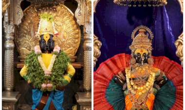 नवरात्र महोत्सव : रूक्मिणी मातेस पारंपारिक पंखा पोशाखासह सह अलंकार परिधान,