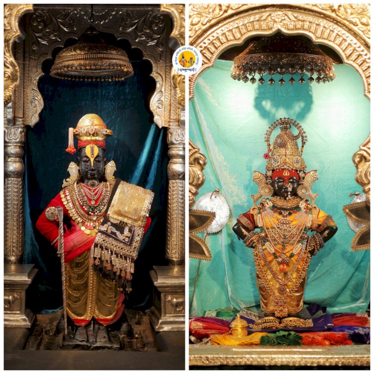 नवरात्र महोत्सव: विजयादशमी दसरा.....  श्री विठ्ठलास अलंकार, रूक्मिणी मातेस पारंपारिक श्री.विजयालक्ष्मी पोशाख सह अलंकार परिधान