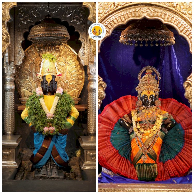 नवरात्र महोत्सव : रूक्मिणी मातेस पारंपारिक पंखा पोशाखासह सह अलंकार परिधान,