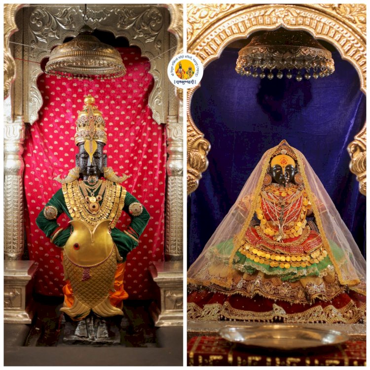 पंढरपूरात नवरात्र महोत्सवानिमित्त श्री विठ्ठल-रुक्मिणी मातेस पारंपरिक अलंकार.  ◾रुक्मिणी मातेला मारवाडी/लमाणी पोशाख भाविकांची दर्शनासाठी गर्दी.